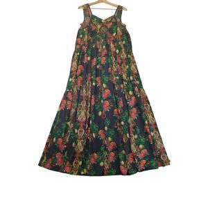 Raga Womens Floral Paisley Pleated Maxi Dress Black Red Green Gold S R3803‎